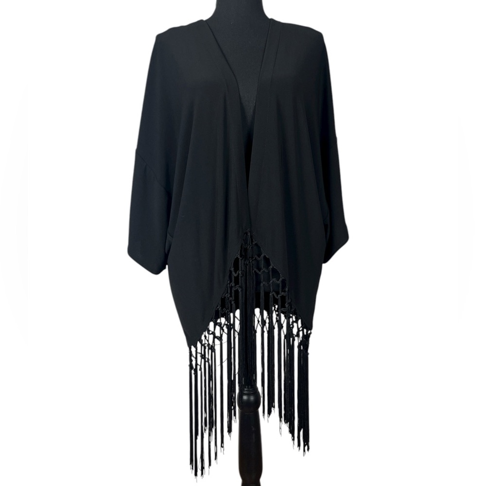 Joseph Ribkoff Black Fringe Hem Kimono Jacket –‎ Size 10